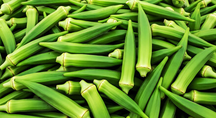 Obraz premium Fresh okra pods full frame texture background close up top view agriculture