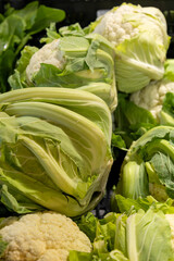 fresh cauliflower heads at the market