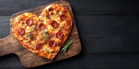 Heart shaped pepperoni pizza for romantic valentine's day