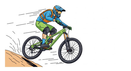 Naklejka premium Mountain Biker Riding Downhill Fast.