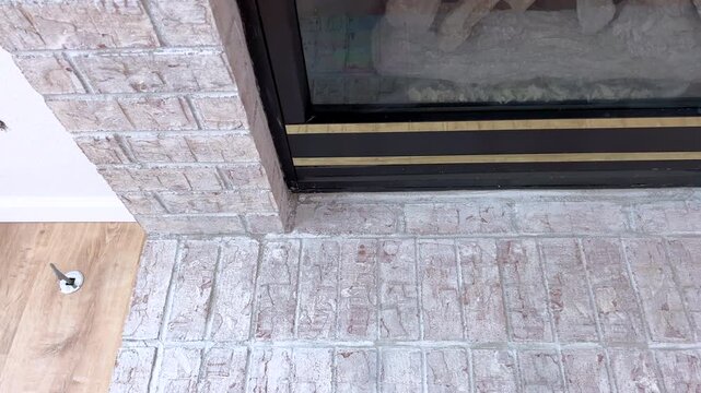 Close up of fireplace floor bricks