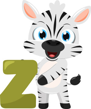 Cute Zebra Alphabet With Letter Z Cartoon Character &ndash; Vector Illustration Flat Design Isolated On Transparent Background