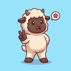 Obraz premium This charming illustration features a happy sheep making a peacesign and holding a flower, representing joy, tranquility, and thebeauty of naturein a playful manner.