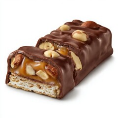 Chocolate caramel nut bar with wafer layers
