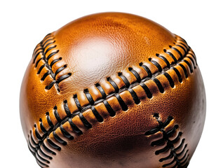 Close-up of a well-worn leather sphere, showing detailed stitching