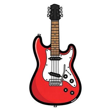 Red Electric Guitar Illustration on White Background.