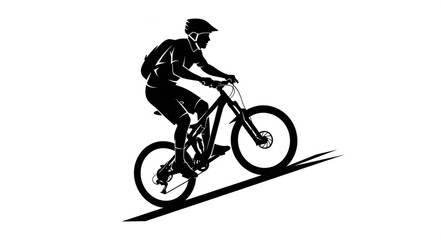 Naklejka premium Mountain Biker Riding Downhill Fast.