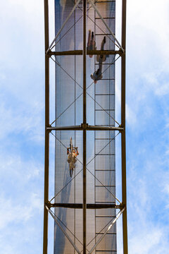 Germany, Stuttgart, free-floating pedestrian bridge