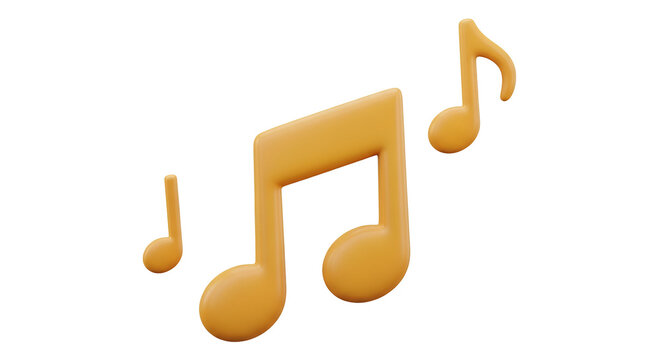 Three dimensional golden yellow music notes on black background