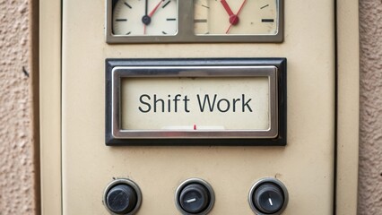 Obraz premium Vintage Clock with Shift Work Sign for Industrial Use and Design