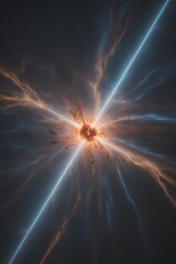 Dramatic cosmic explosion with radiant light beams