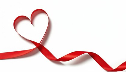 Red Ribbon Heart Shape on White Background for Love and Romance.