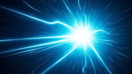 Obraz premium Electric blue energy burst with dynamic light rays radiating outward on dark background