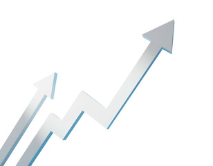 Two upward trending white arrows on a black background