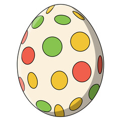 Festive easter egg decorated with vibrant red, yellow, and green polka dots, isolated on white background