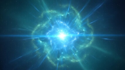 Obraz premium Vibrant blue cosmic explosion with radiant light beams and swirling energy in deep space