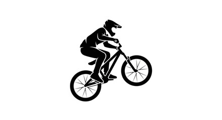 Mountain Biker Riding Downhill Silhouette.