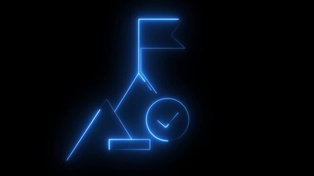 Glowing neon Flag sign animation blue and red color neon icon on black and 4k background . Victory, winning and adversity concept.