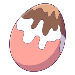 Bright pink Easter egg decorated with melted chocolate and white glaze, festive holiday design