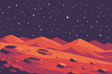 Planet surface outer space with dark sky and bright star view landscape background flat color vector illustration template design © katsumatakun