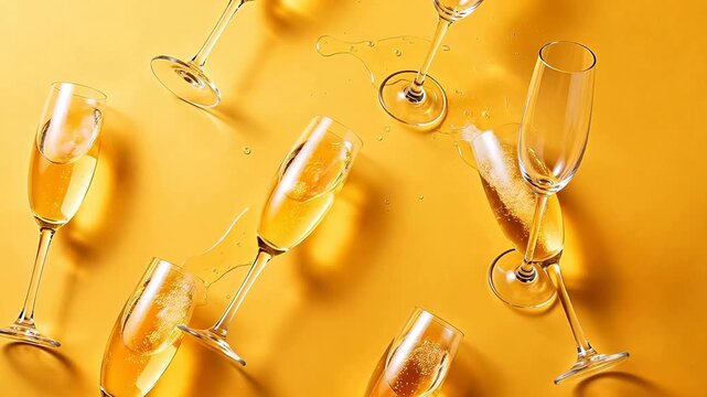 Champagne glasses on yellow background