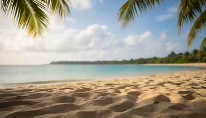 Fototapeta premium Tropical Ocean View from Wooden Deck with Palm Trees