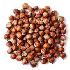 Obraz premium Hazelnuts forming a circle on a white background, creating an interesting pattern