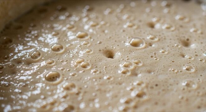 macro sourdough starter with glossy bubbles on rustic wood perfect for national nutrition month