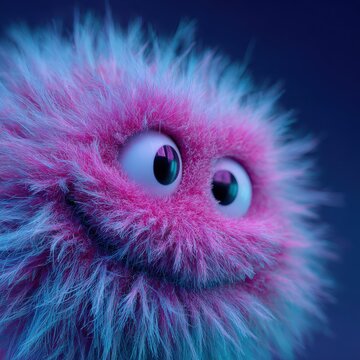 Abstract fur ball, monster character close up, neon color, fun texture