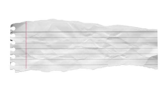 torn piece of white lined notebook paper with holes and red margin line visible