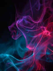 Obraz premium Colorful Smoke Abstract, Modern Swirls, Blue, Pink, and Purple, on Black