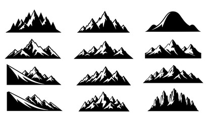 Set Of Mountain Range Silhouettes Vector Icons For Logo Design Outdoor Adventure And Nature Graphics