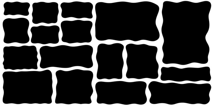 Organic shape frame and rectangle pack, wavy cloud edge. Soft organic frame and rectangle, stylish wavy element.