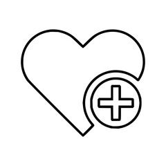 Icon of a heart with a plus sign inside a circle, symbolizing health, care, or addition
