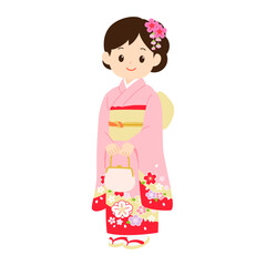 七五三、着物姿の女の子