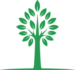 Obraz premium Green tree vector illustration with symmetrical leaves and trunk isolated on white background for nature and environmental designs.