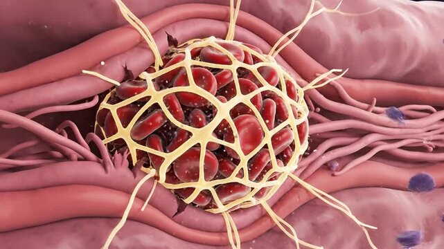 Complex microscopic view showcasing cellular interactions and structural architecture in biology