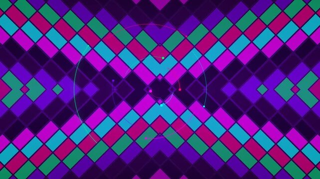 Abstract geometric pattern with vibrant colors and symmetrical design for background.