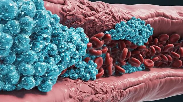 Detailed medical visualization of blood clot formation inside a blood vessel