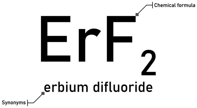 Erbium difluoride chemical formula with callout titles