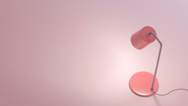 Modern pink desk lamp with copy space in a minimalist interior