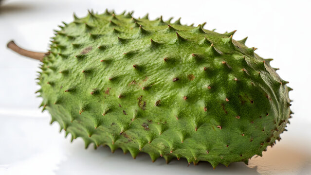 A soursop fruit displaying close up surface texture detail