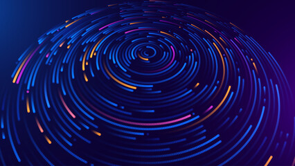 High Speed Light Particles Orbiting Circles Fast Internet Data Background. Digital Road Fast Speed Internet Broadband Data Flow Concept. Light Arc Turn Twist Bend Effect. Vector Illustration. © ec0de