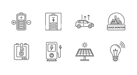 Fototapeta premium Electric Vehicle Charging and Green Energy Outline Icons Set Illustration