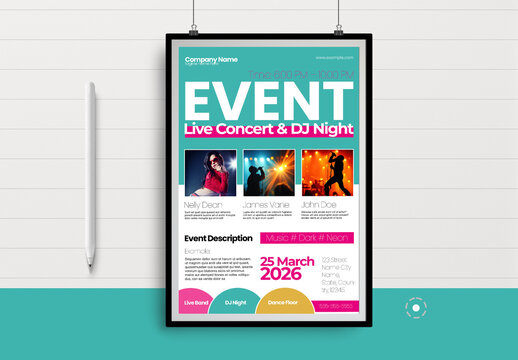Modern Live Concert And DJ Night Event Flyer Template