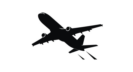 Obraz premium Silhouetted airplane in flight with visible engine exhaust trails