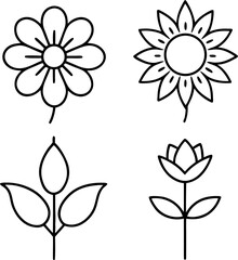 Fototapeta premium Floral silhouette icon set. Nature, botanical symbols in minimalist silhouette style.