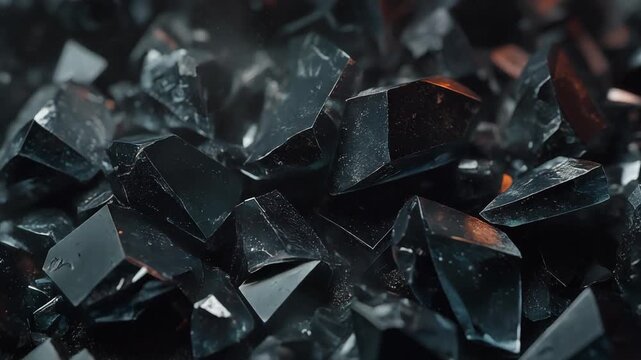 Dark prismatic crystal cluster macro animation with cinematic lighting background loop