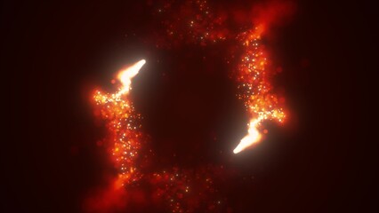 Abstract red fiery energy lines and cyclic circles with magic bokeh from particles, abstract background © Bolbik