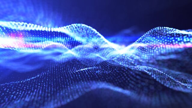 Abstract blue wave light pattern resembling a digital or organic flow, with a soft glow and intricate details background, video in high quality 4k, motion design